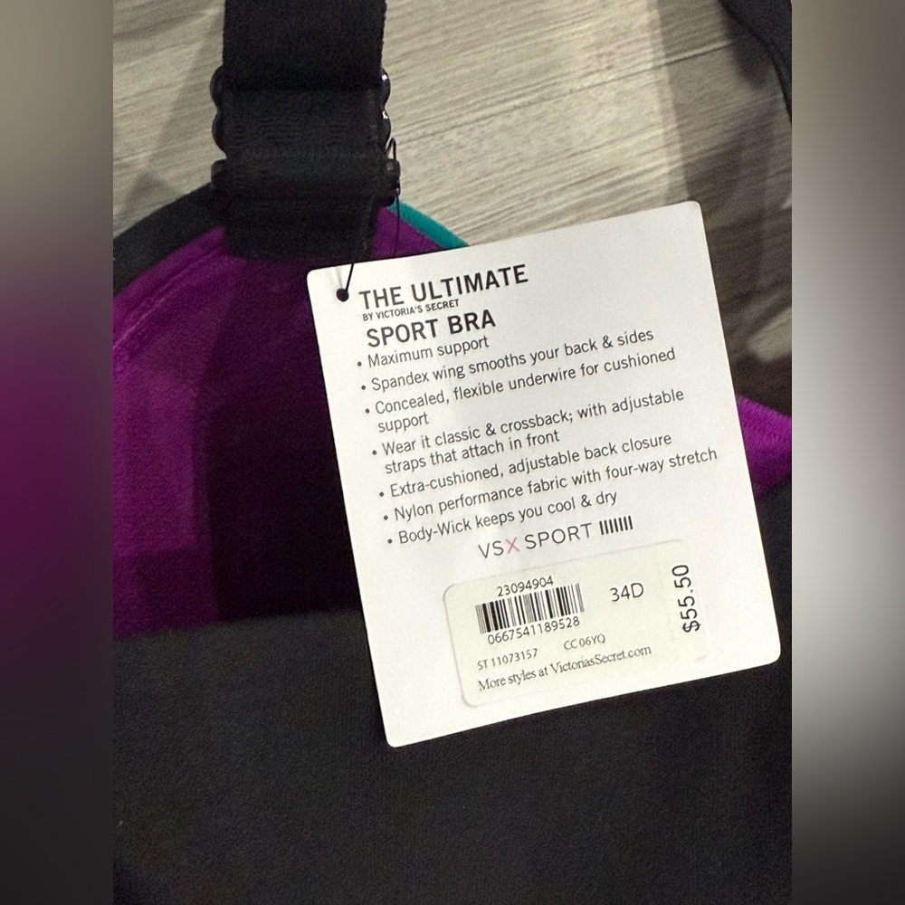 Victoria's Secret Purple and Green Sports Bra for Active Comfort Size 34D NWT - Picture 3 of 8